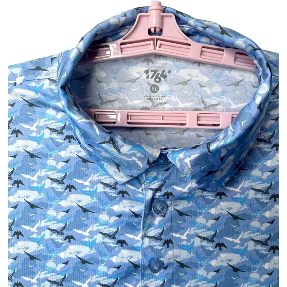1764 Flock of Birds Men's Short Sleeve Golf Polo Shirt - Light Blue - Size XL - Picture 3 of 8